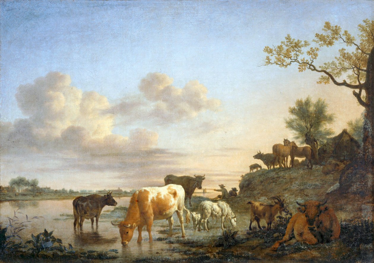 Landskap: djur vid floden ... av Adriaen van de Velde