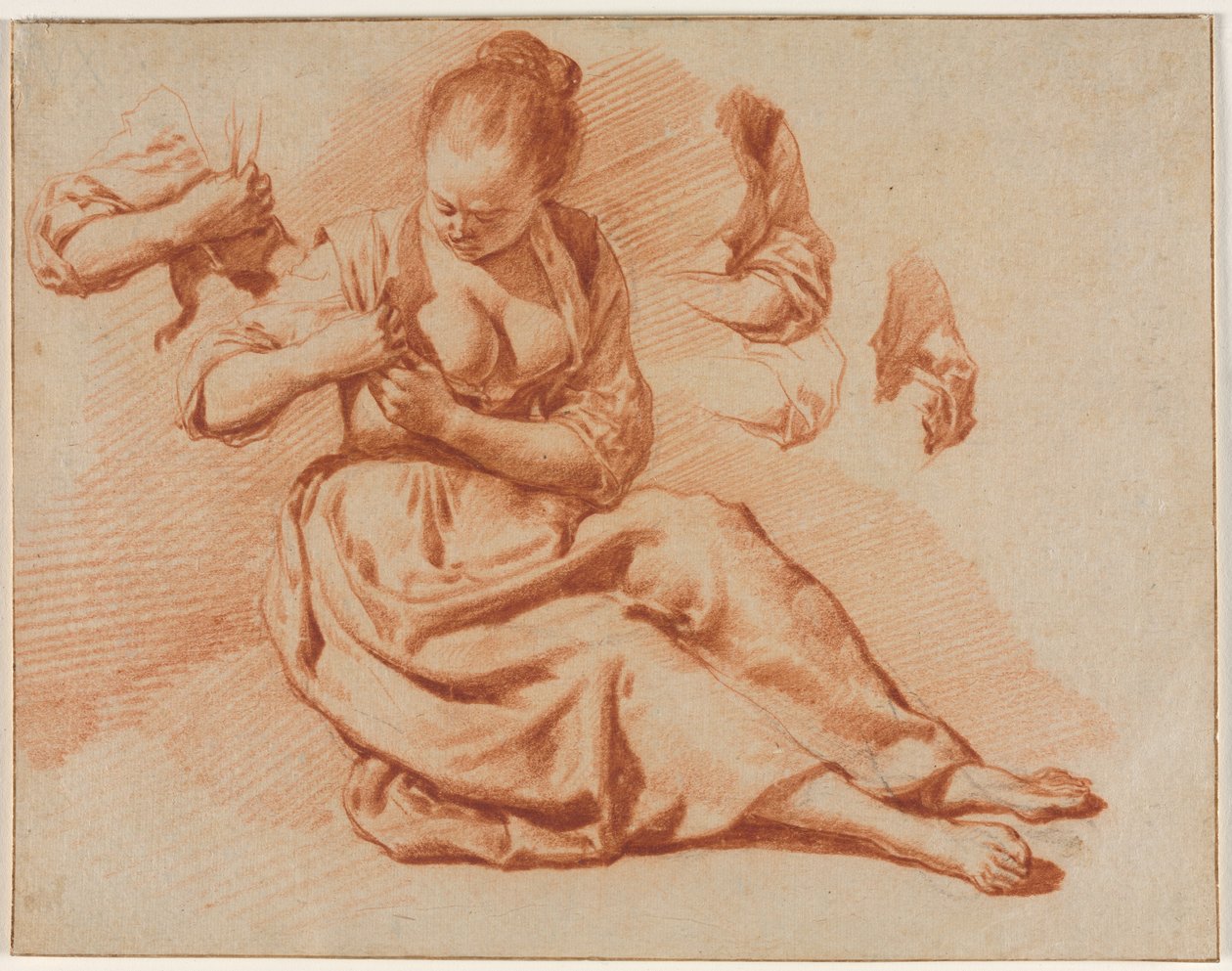 Sittande kvinna letar efter loppor, ca. 1671. av Adriaen van de Velde