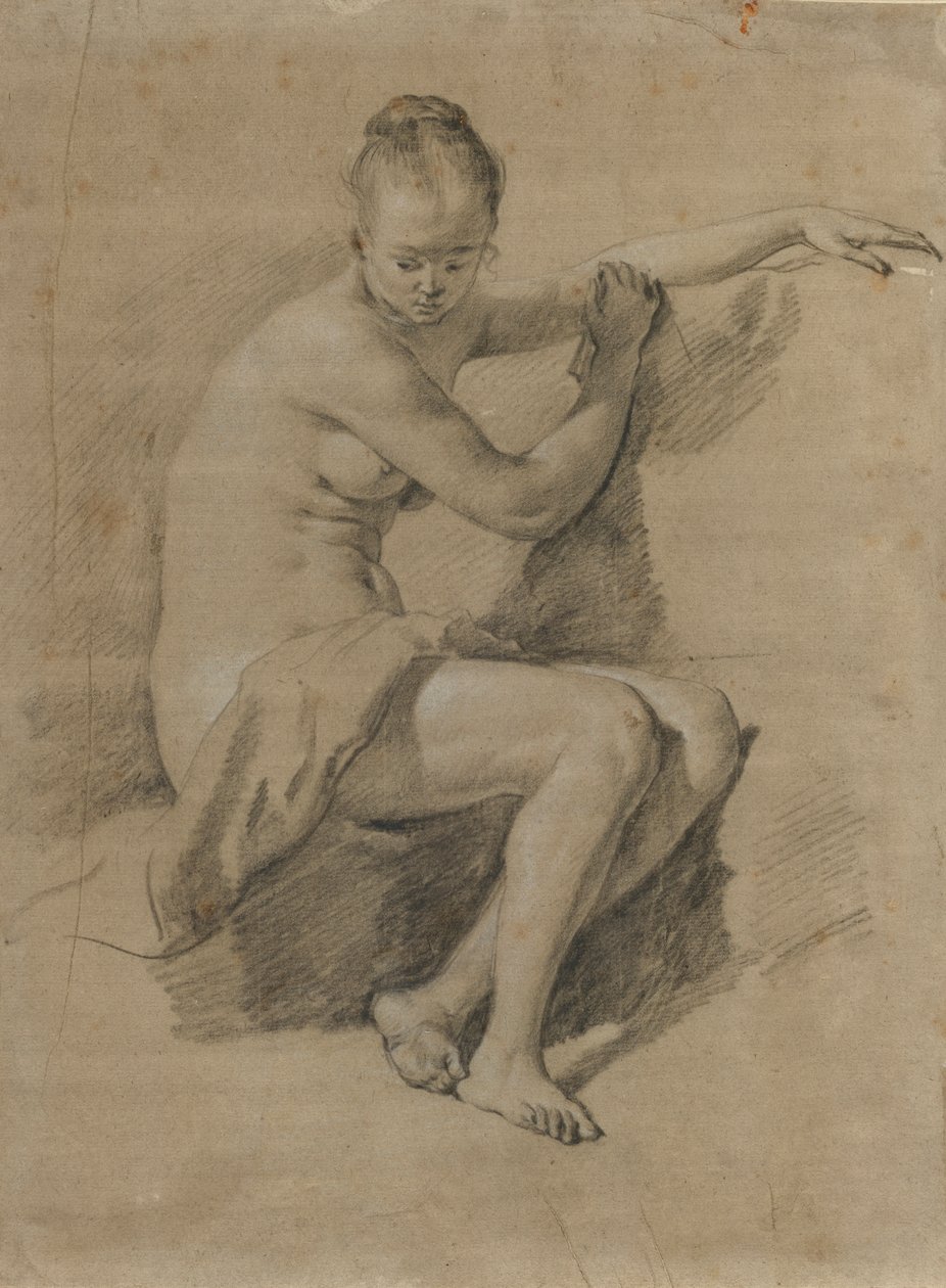 Sittande kvinnlig naken, ca 1660-70 (Svartvit kritteckning) av Adriaen van de Velde