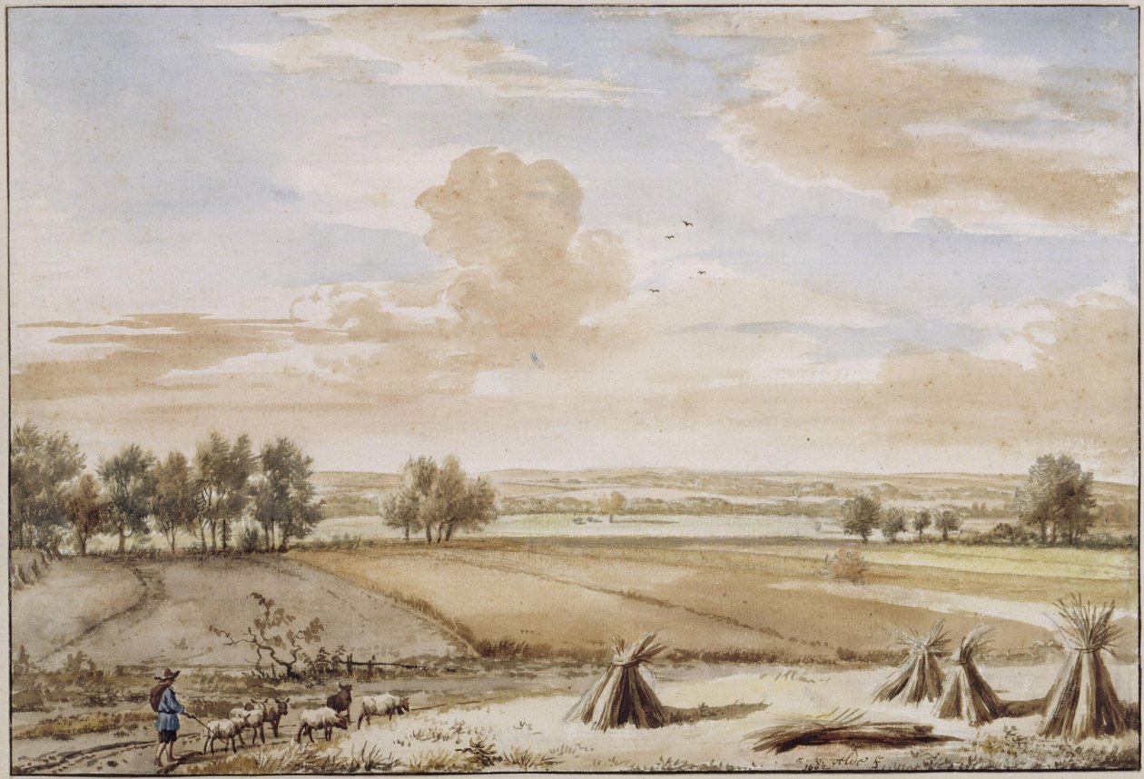 Sommarlandskap i låglandet med mogna sädesfält av Adriaen van de Velde