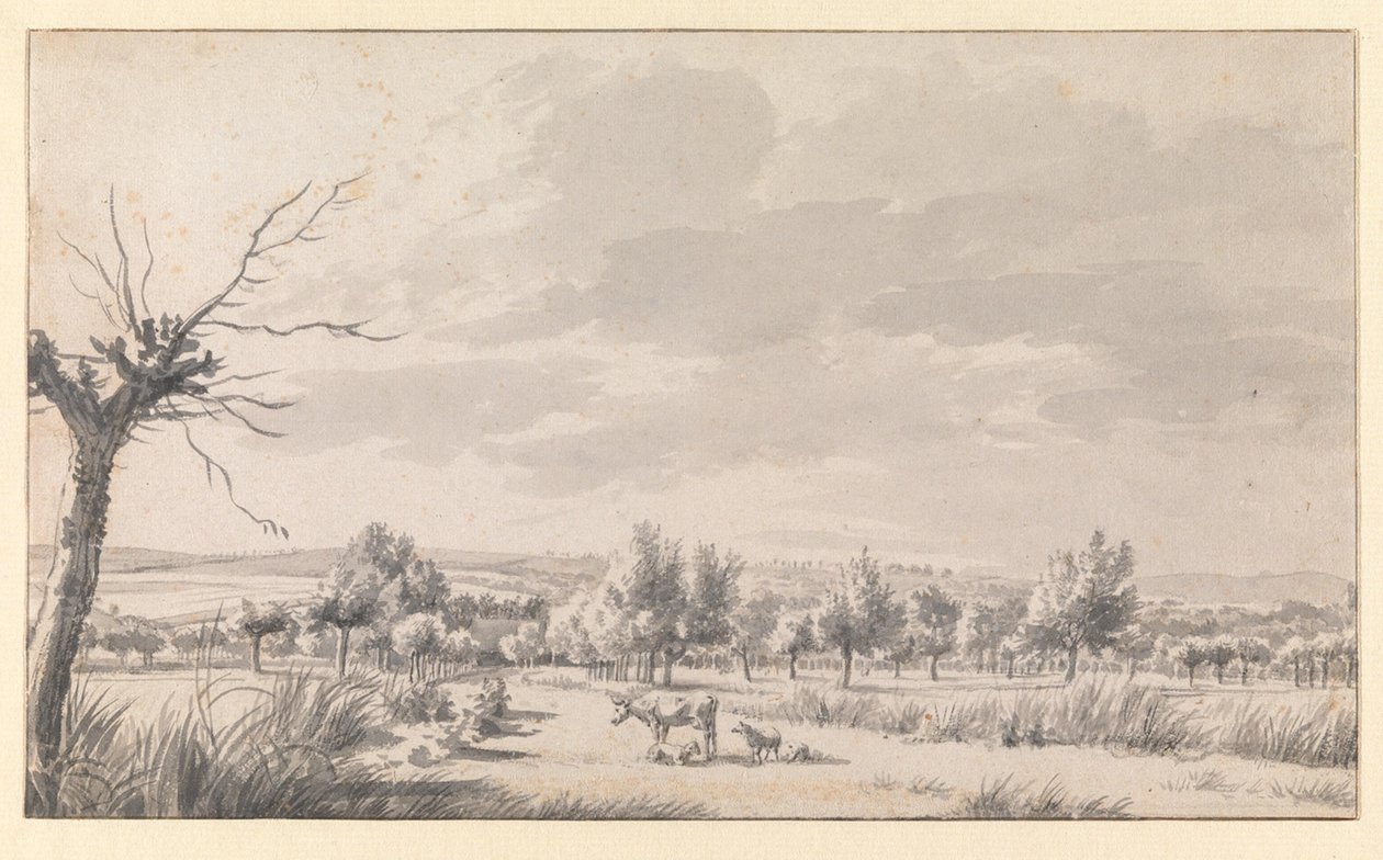 Vidsträckt landskap med boskap av Adriaen van de Velde