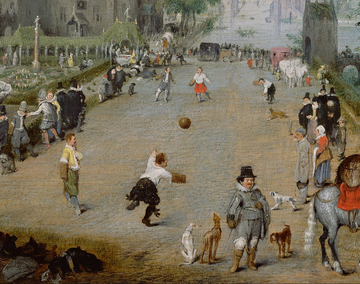 En Jeu de Paume framför ett lantligt slott av Adriaen van de Venne