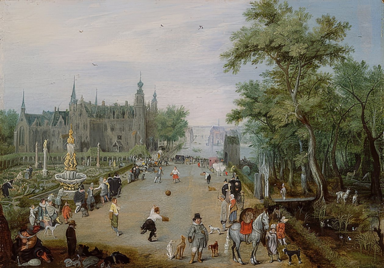 Jeu de Paume-spelet framför ett palats. Omkring 1614 av Adriaen van de Venne