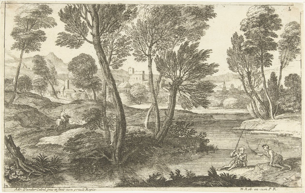 Landskap med två fiskare De två fiskarna Landscapes, serie tre (serietitel) av Adriaen van der Kabel