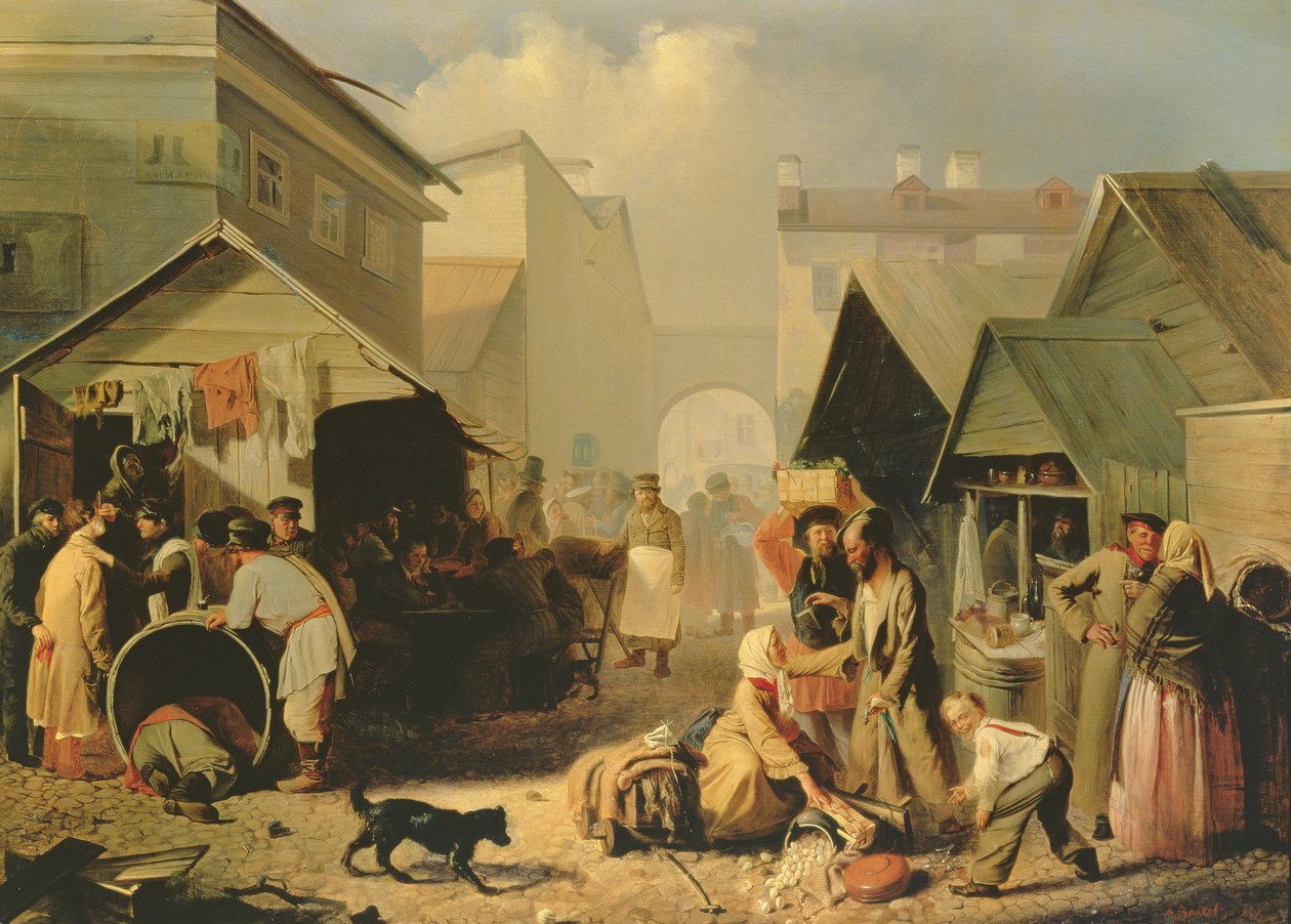 Förfriskningsbod i St. Petersburg, 1858 av Adrian Markovich Volkov