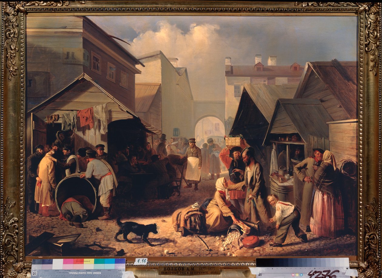 Buvette a Saint Petersburg (Refreshment Stall in St Petersburg) - Målning av Adrian Markovich Volkov (1827-1873), olja på duk av Adrian Markovich Volkov