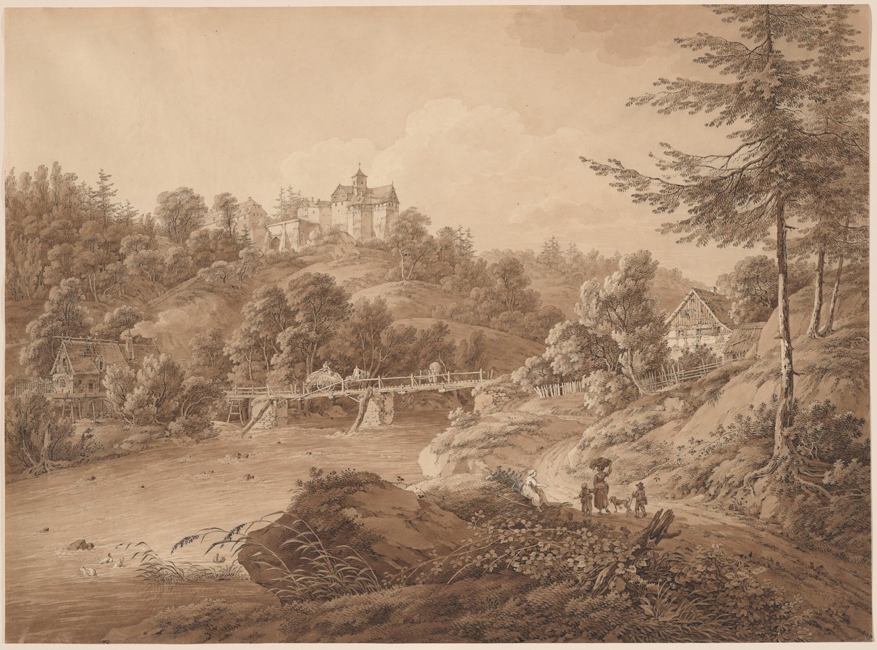 Rauensteins slott sett från flodens kant av Adrian Zingg