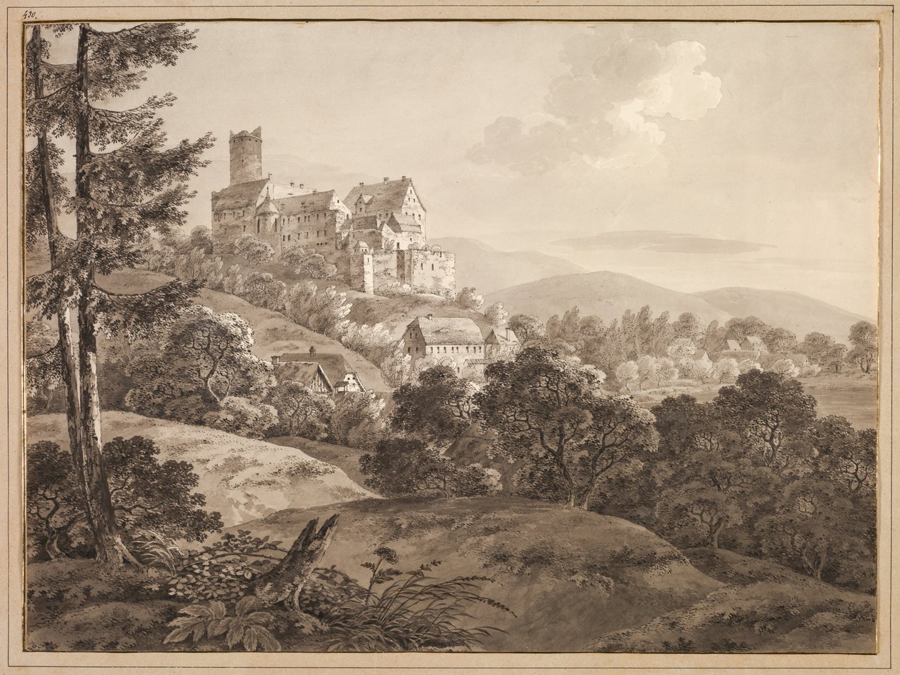 Utsikt över slottet Gnandstein, ca. 1795. av Adrian Zingg