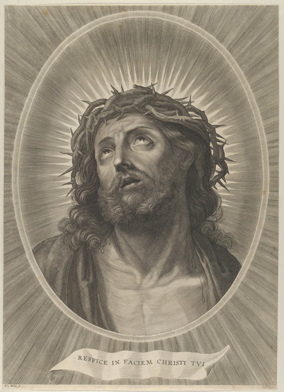 Kristi huvud tittar upp med törnekrona, i en oval ram, efter Reni, ca. 1..., ca. 1653-67. av Adrian van Melar
