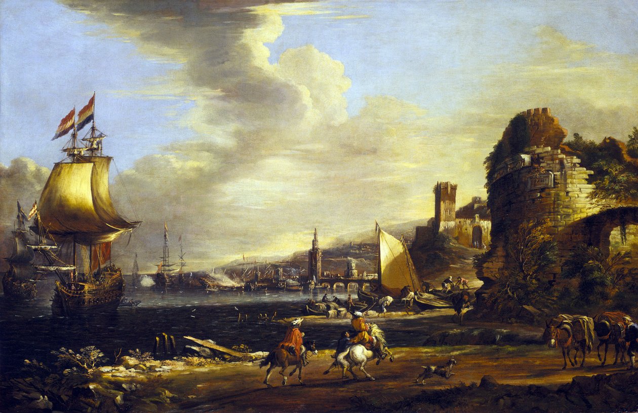 Genuas hamn, ca 1660 (olja på duk) av Adrian van der Cabel