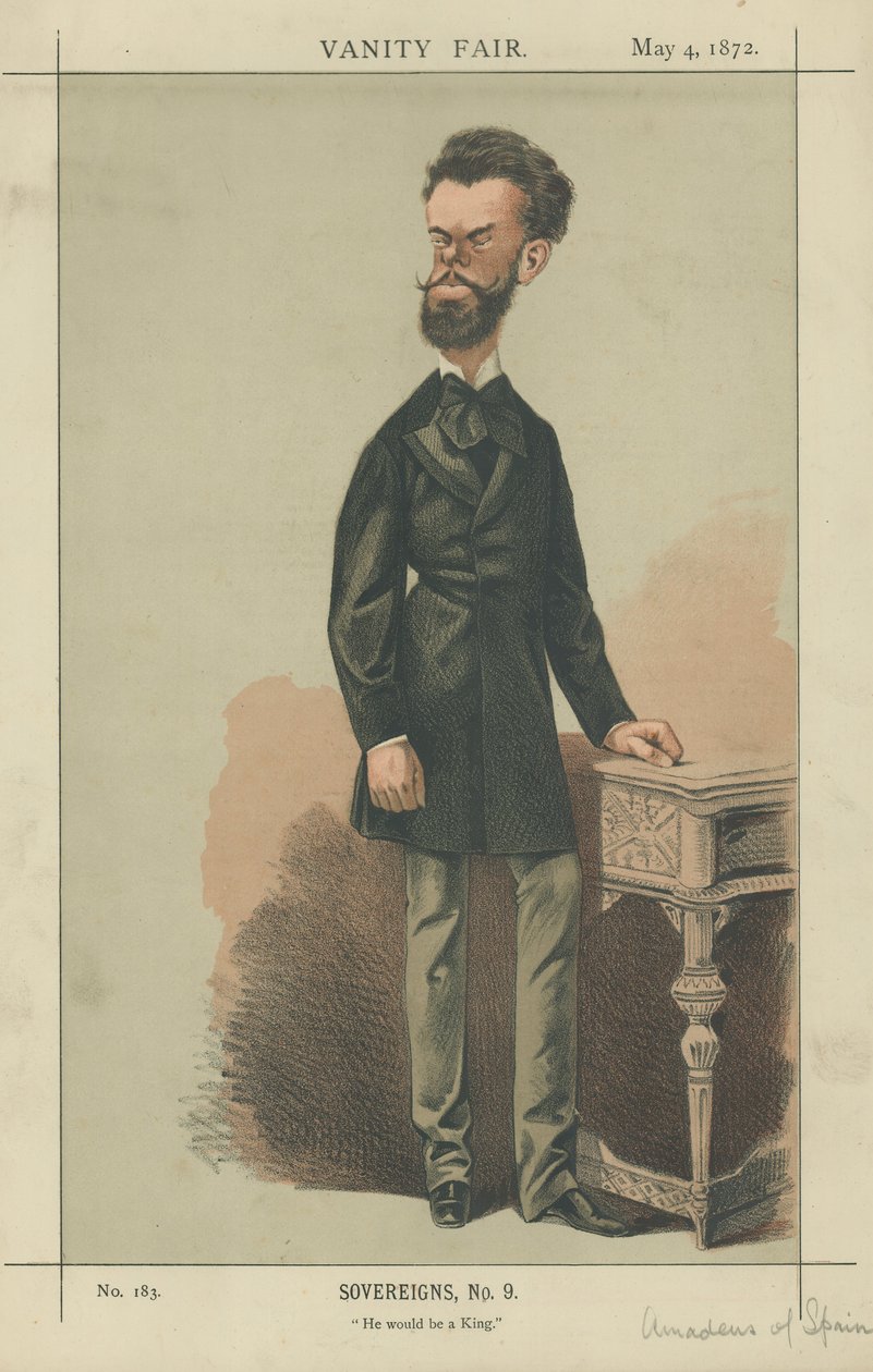 Amadeo av Spanien (Amadeus av Spanien) (färglitografi) av Adriano Cecioni
