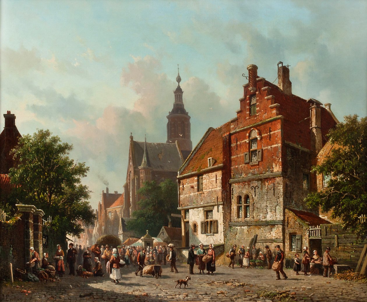 En holländsk marknad på sommaren, 1800-talet av Adrianus Eversen