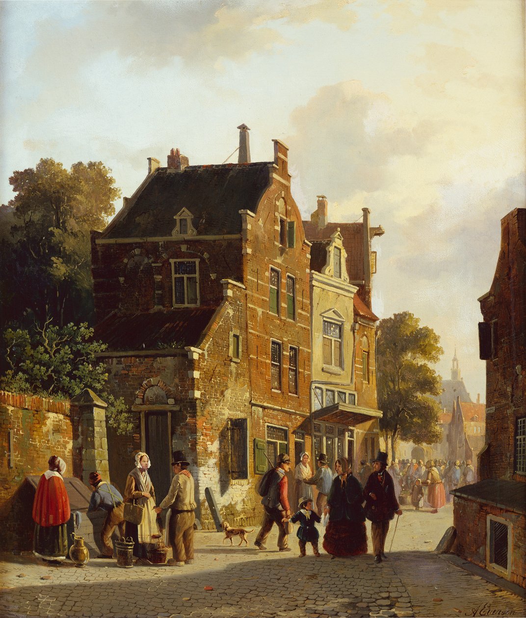 Figurer på en livlig gata av Adrianus Eversen