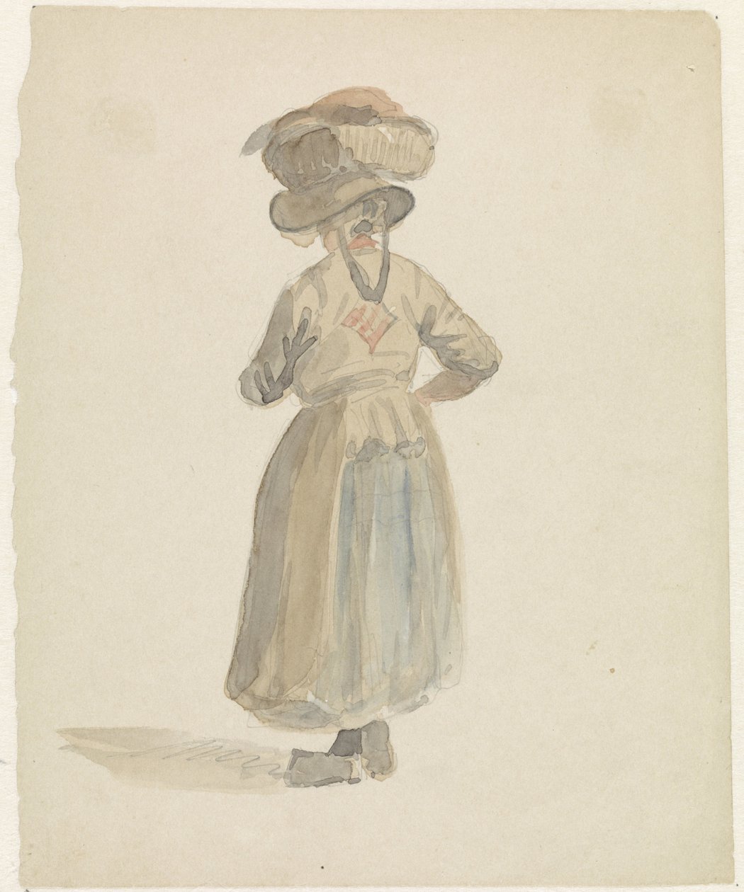Figurstudie av en kvinna med en korg på huvudet, bakifrån av Adrianus Eversen