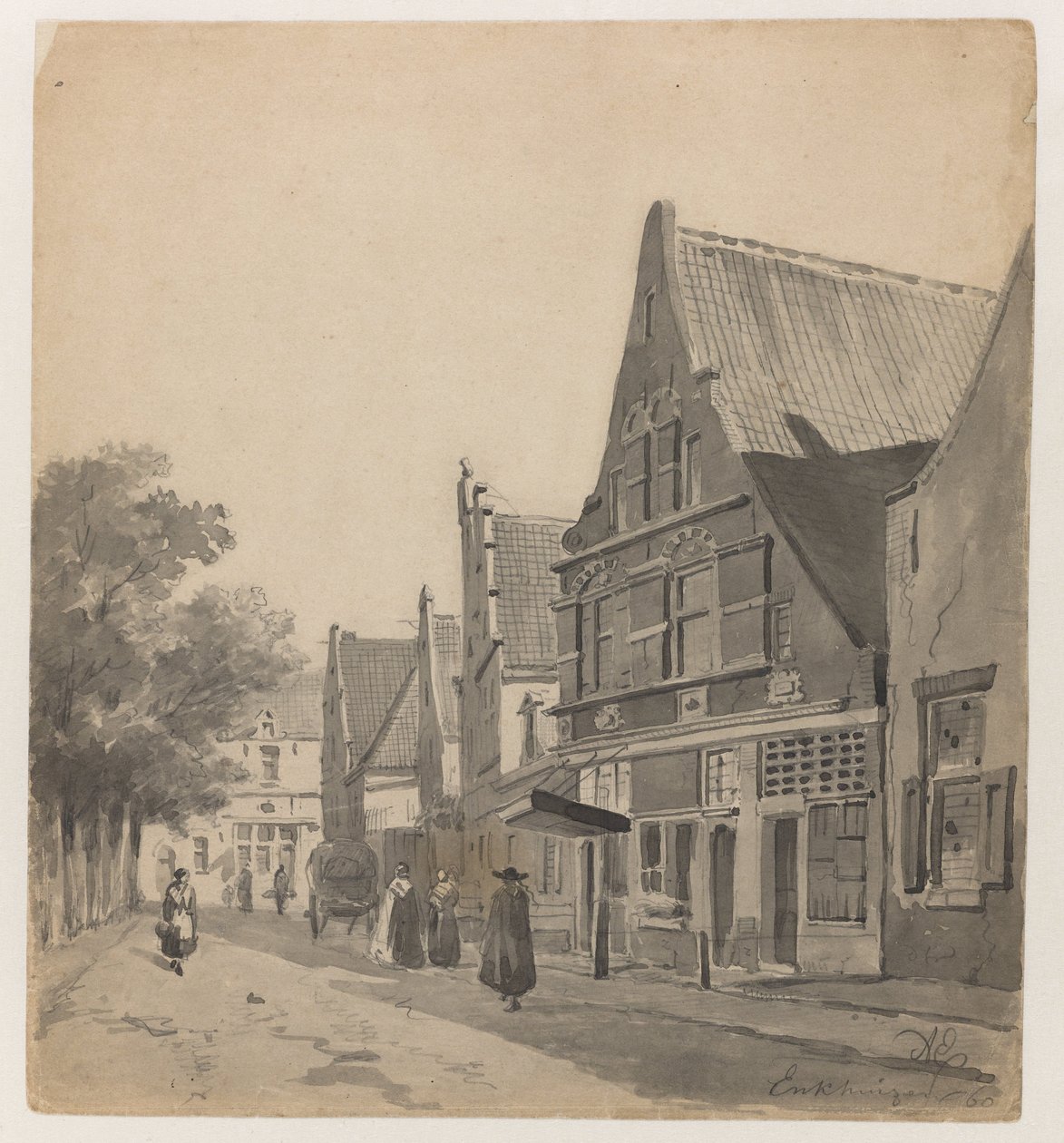 Utsikt över Zuiderhavendijk i Enkhuizen Enkhuizen 60 (titel på objekt) av Adrianus Eversen