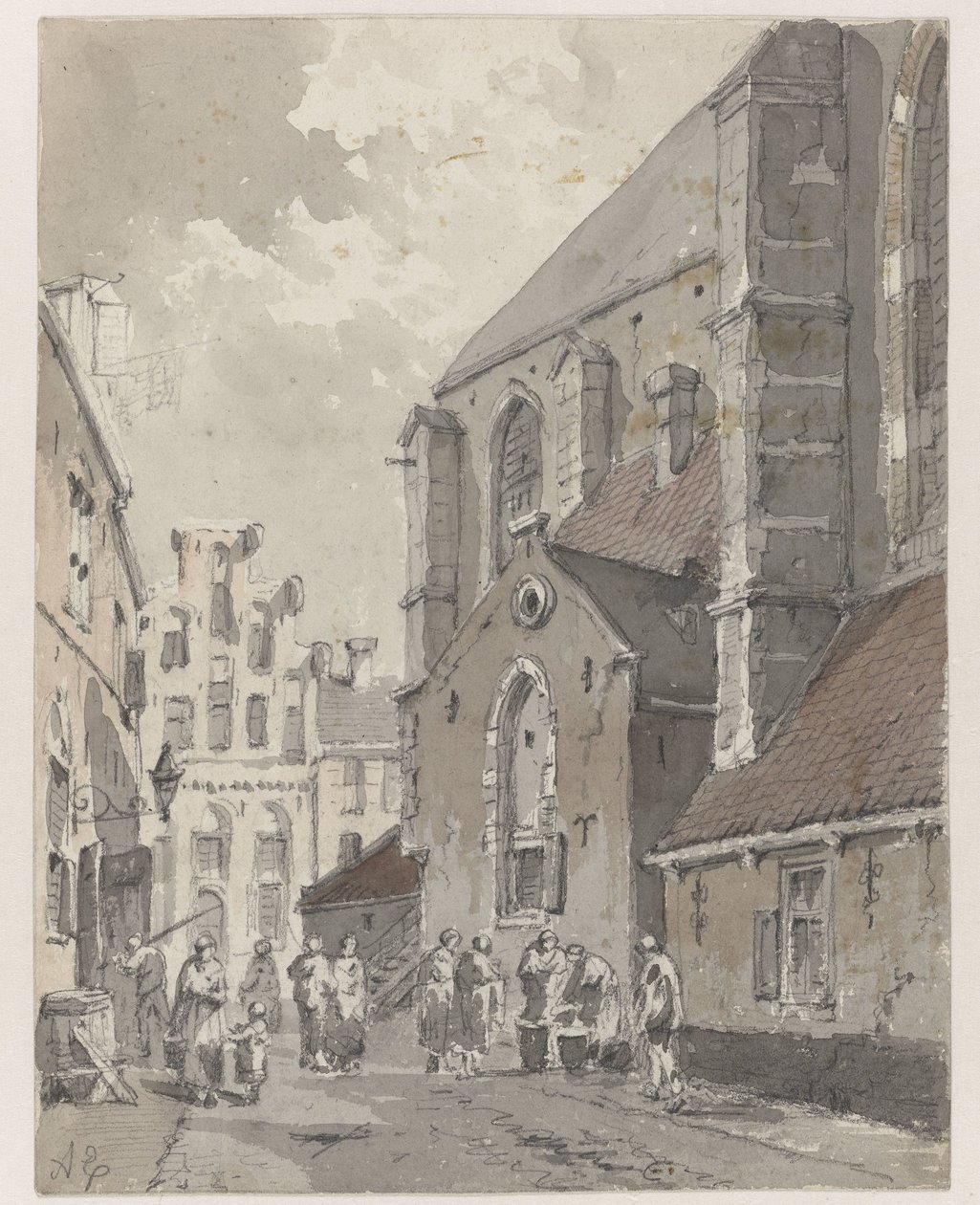 Utsikt i Amersfoort, på den högra delen av St. Joriskerk av Adrianus Eversen