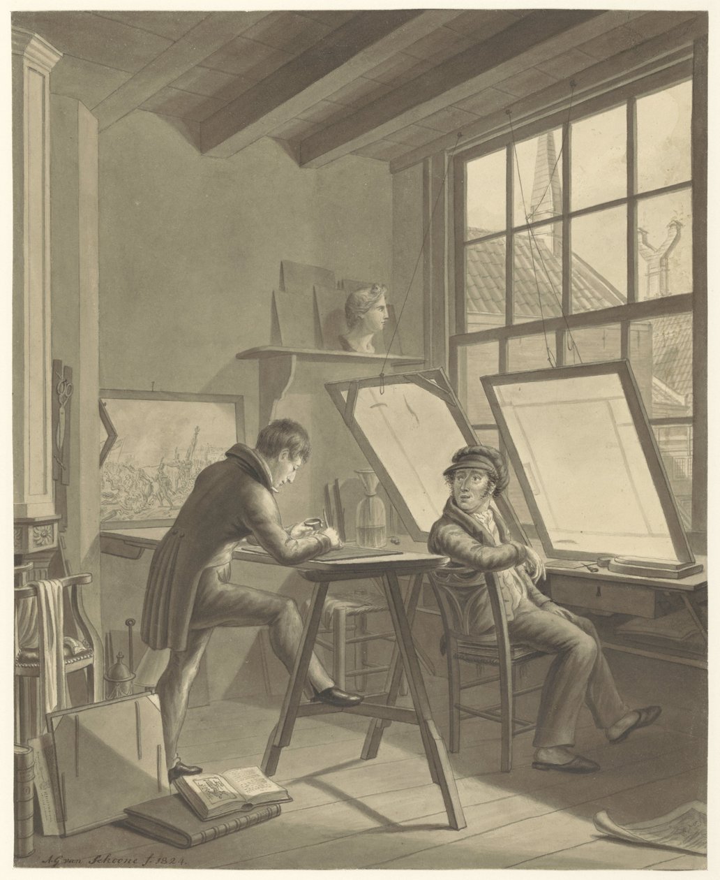 Workshop av Jacob Ernst Marcus i Rozenstraat i Amsterdam av Adrianus Gerardus van Schoone