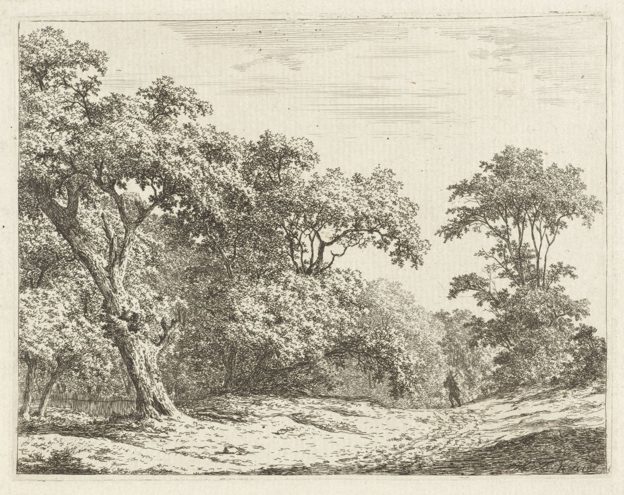Landskap med träd och en man på vägen av Adrianus Serné