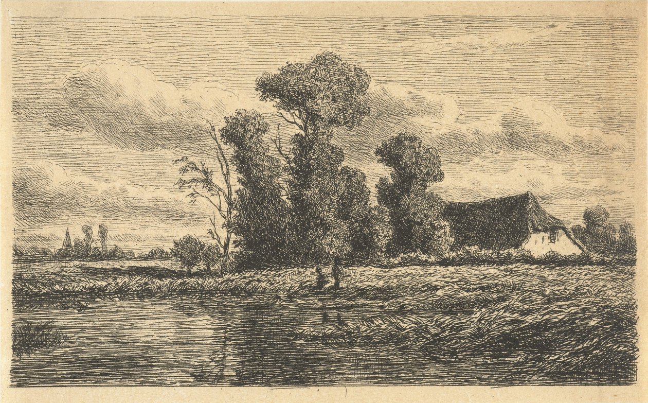 Landskap med dike och gård av Adrianus van Everdingen