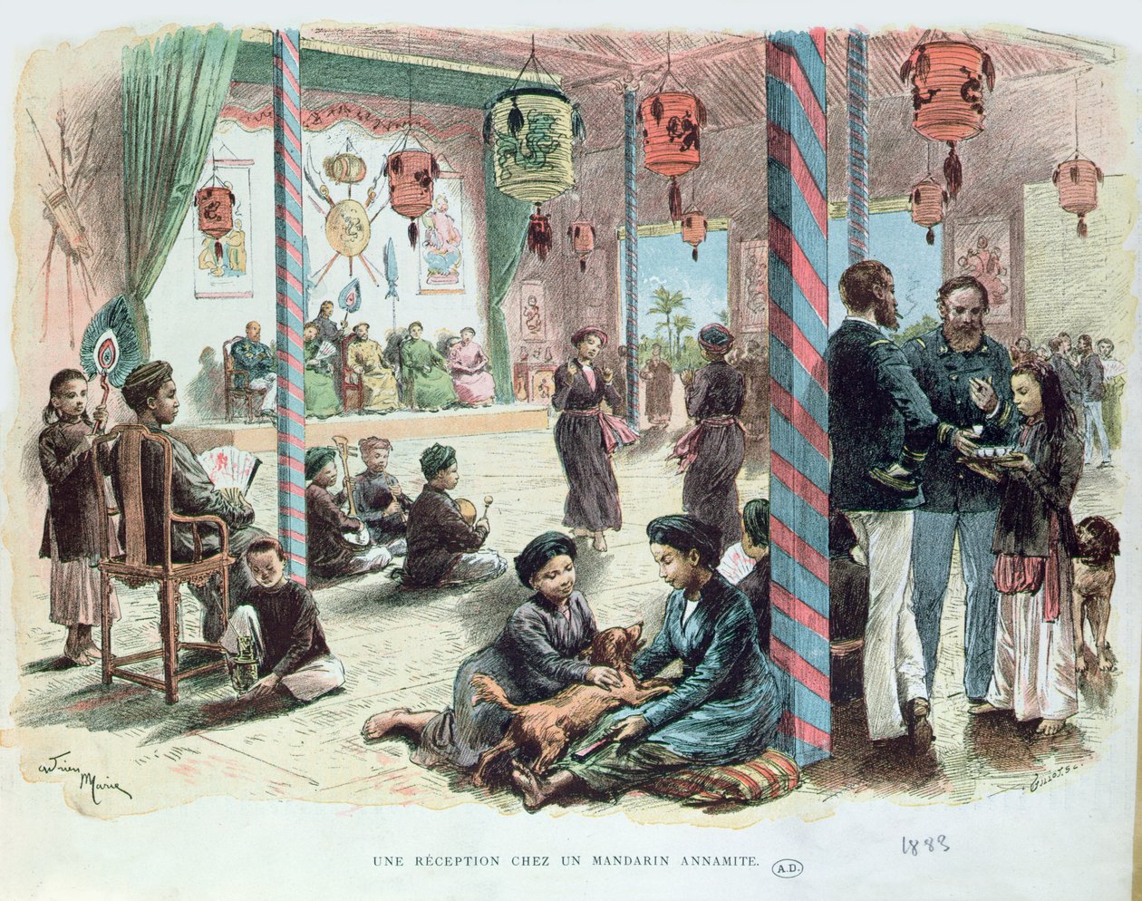 Mottagning i huset till en Annamite Mandarin i Tonkin, Franska Indo-Kina 1883 av Adrien Emmanuel Marie
