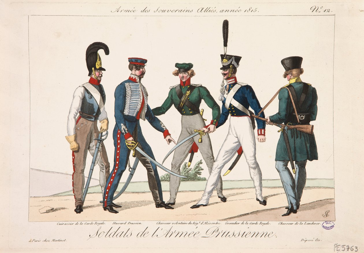Soldater från den preussiska armén, Army of the Allied Sovereigns, 1815 av Adrien Pierre Francois Godefroy