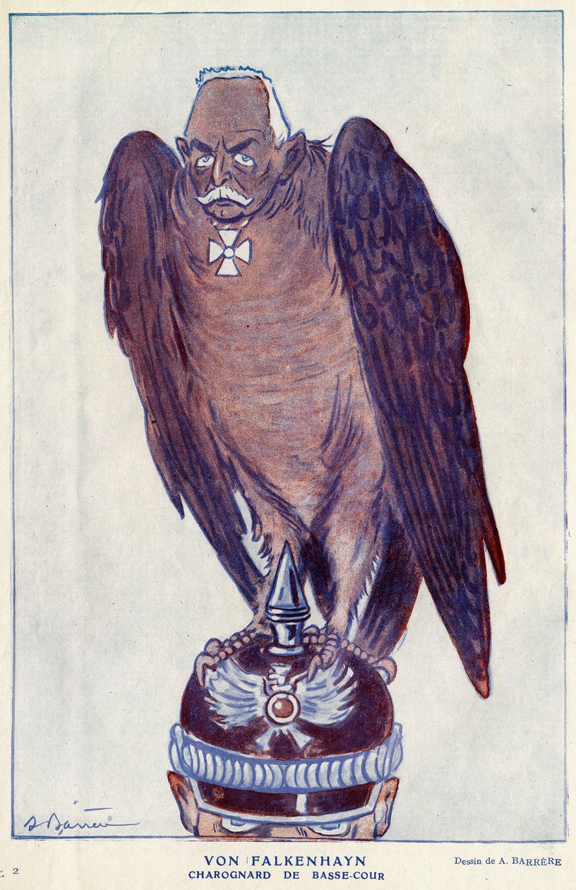 Tecknad av den tyske generalen Erich von Falkenhayn (1861-1922) (Charognard under domstolen) i "" Fantasio"" 1916 - Illustration av Adrien Barrere (1877-1931) av Adrien Barrere