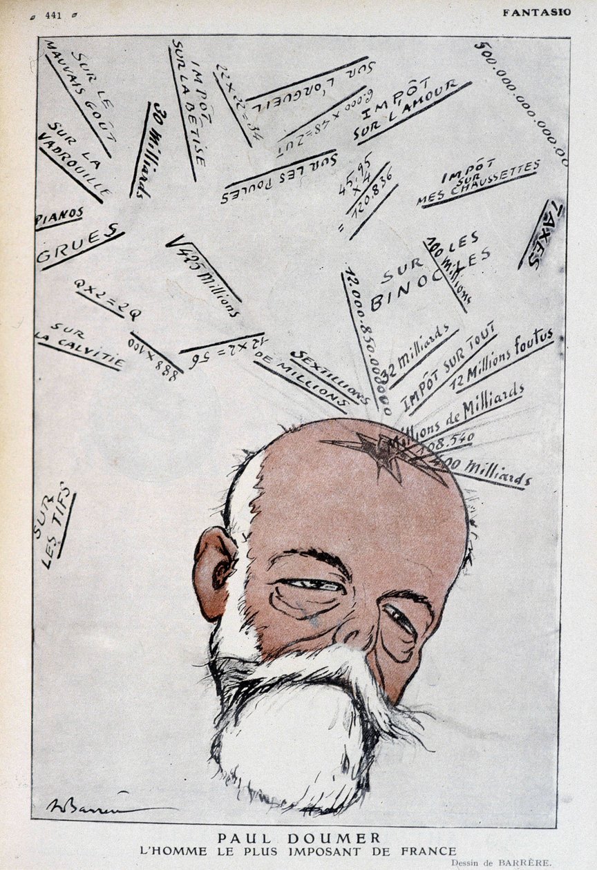 Tecknad av Paul Doumer - Illustration av Adrien Barrere (1877-1931) i "" Fantasio"" från 1921-05-15 av Adrien Barrere