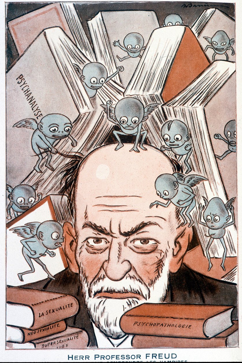 Tecknad av Sigmund Freud "" Den som får vampyrer att förstå""" - Illustration av Adrien Barrere (1877-1931) i "" Fantasio""" av 1931-05-15 av Adrien Barrere