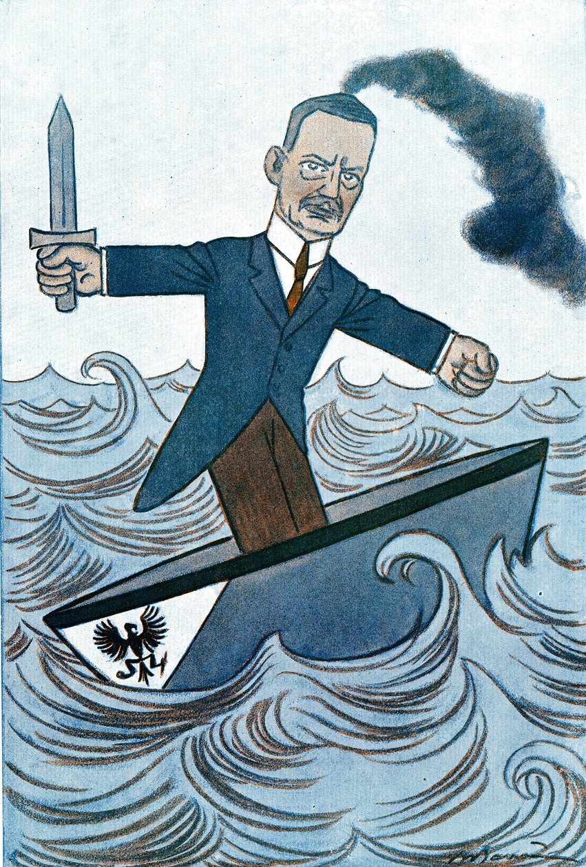 Tecknad av Wilhelm Cuno (1876-1933) tysk politiker med ansvar för sjöfartsfrågor. Teckning av Adrien Barrere (1877-1931) från Fantasio av Adrien Barrere
