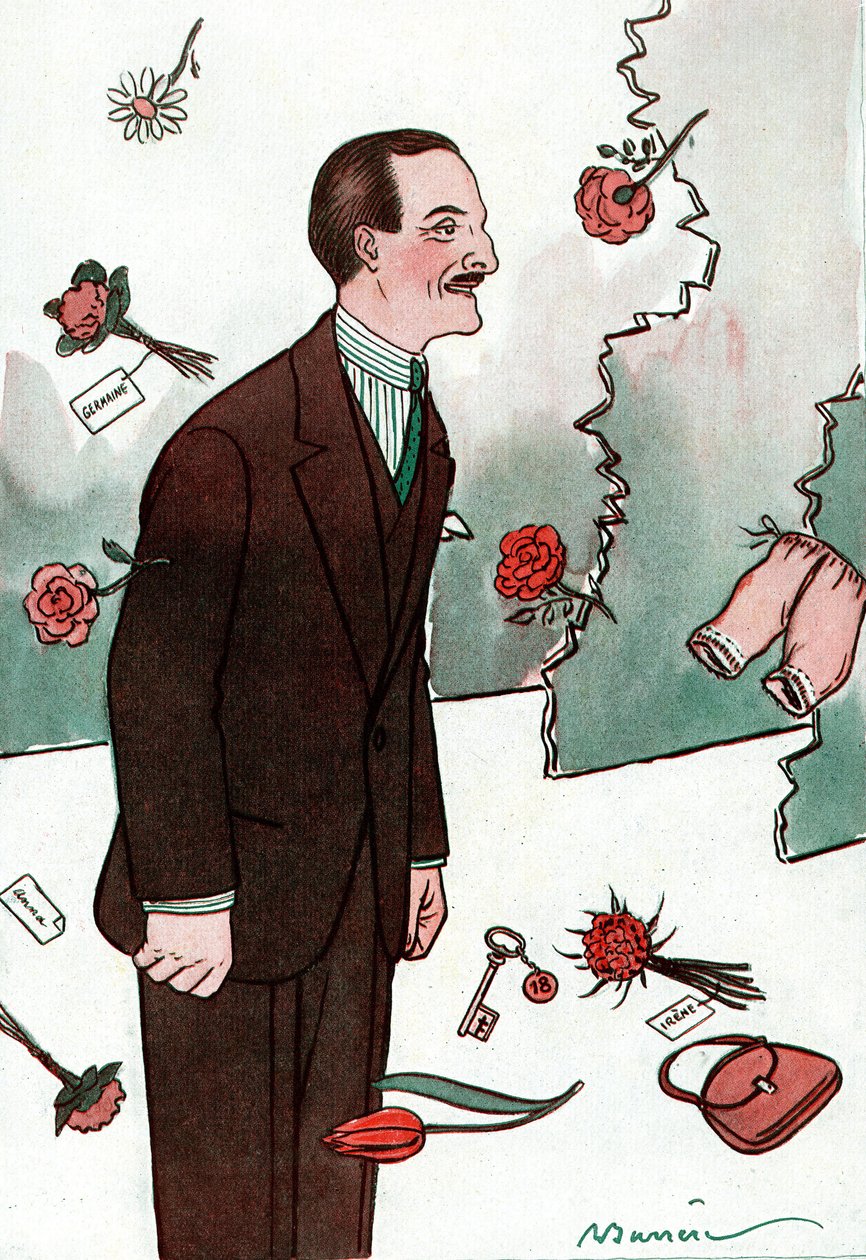 Skämtteckning av den franske komikern Victor Boucher (1877-1942) - Teckning av Adrien Barrere (1877-1931) från Fantasio av Adrien Barrere
