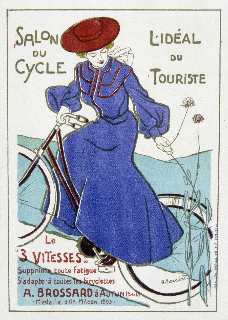 Cykelmässa, turismens ideal. Reklam för A. Brossards cyklar, guldmedalj i Macon 1903. Illustration av Barrere från början av 1900-talet. av Adrien Barrere