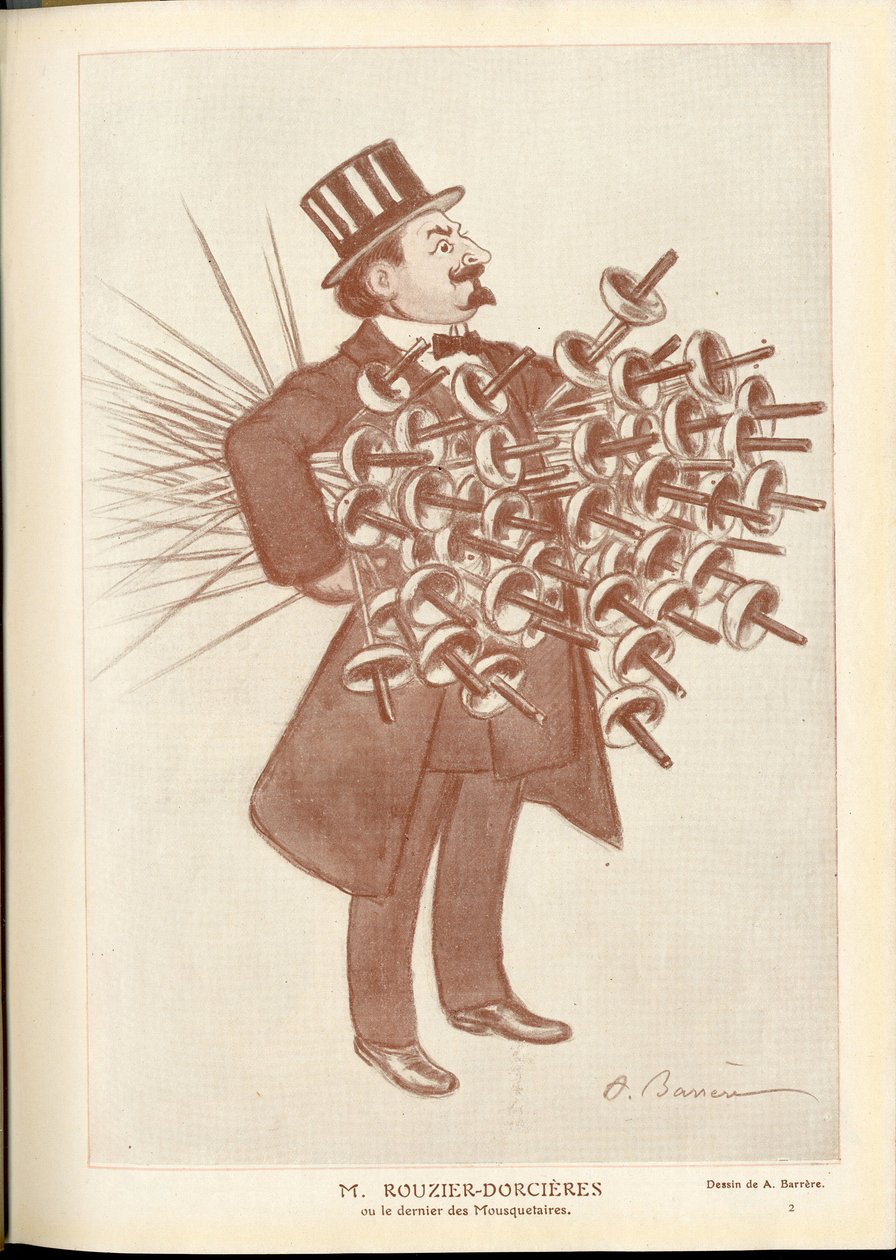 Fantasio, ca. 1912_4_1 - Illustration av A Barrere (1874-1931): Fäktning - Rouzier Dorcieres av Adrien Barrere