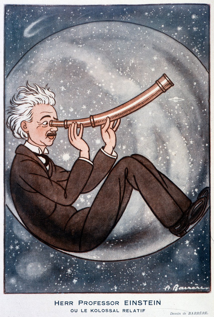 Herr professor Einstein eller släktingen Kolossal - Illustration av Adrien Barrere (1877-1931) i "" Fantasio""" av 1931-03-01 av Adrien Barrere
