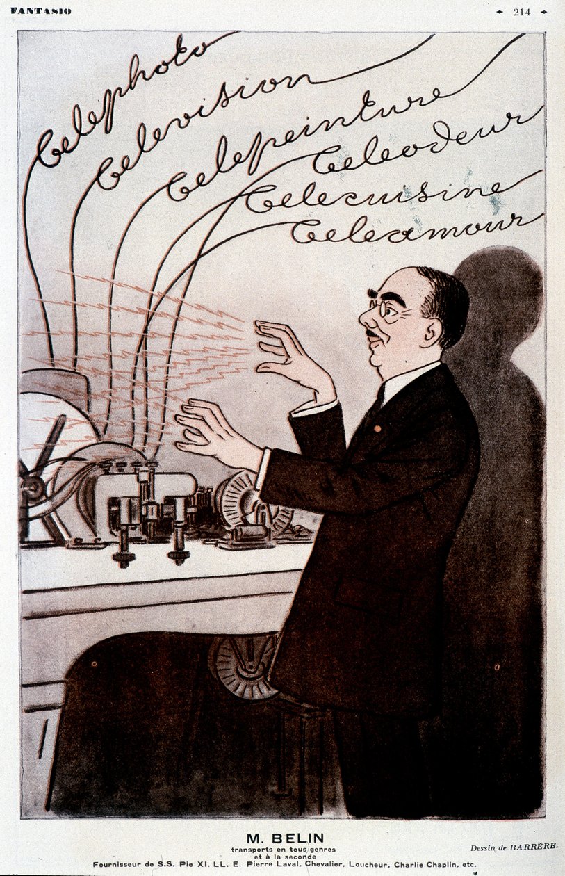 Humoristisk bild om Belin och hans belinograf - av Barrère, i "" Fantasio"" från 1931-12-01 av Adrien Barrere