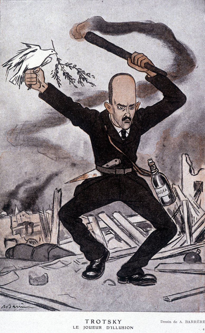 Leon Trotskij (Trotskij) (1879-1940), illusionsspelaren - tecknad av Barrère, i "" Fantasio"" från 1918-03-15 av Adrien Barrere