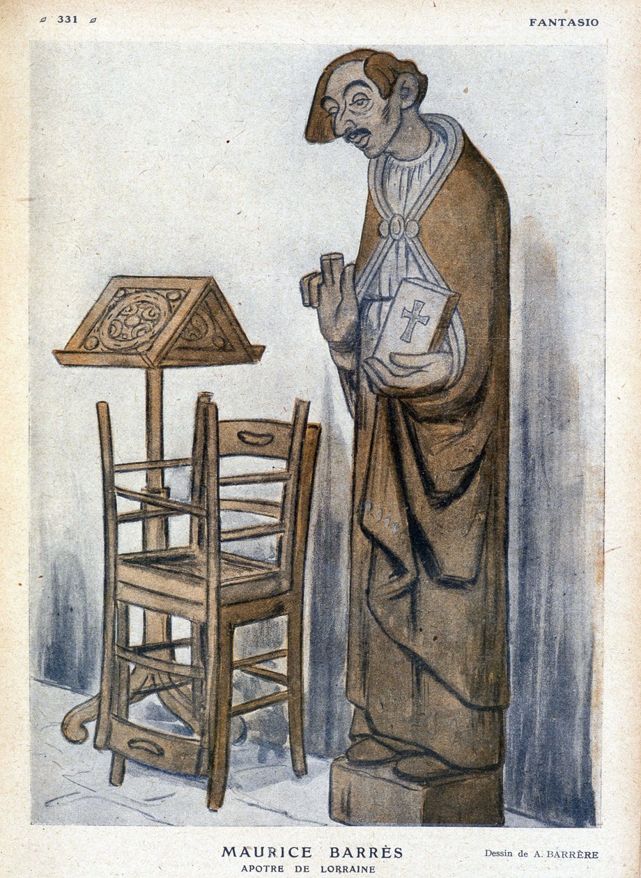 Maurice Barrès och aposteln av Lorraine - karikatyr av Adrien Barrere (1877-1931) i "" Fantasio"" av Adrien Barrere