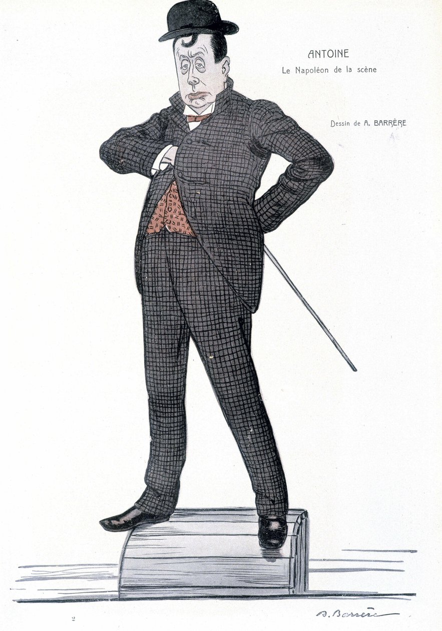 Porträtt av Andre Antoine (1858-1943), fransk regissör, skådespelare, teoretiker och teaterregissör - Teckning av A. Barrere - i "" Fantasio""", 1907-06-01. av Adrien Barrere