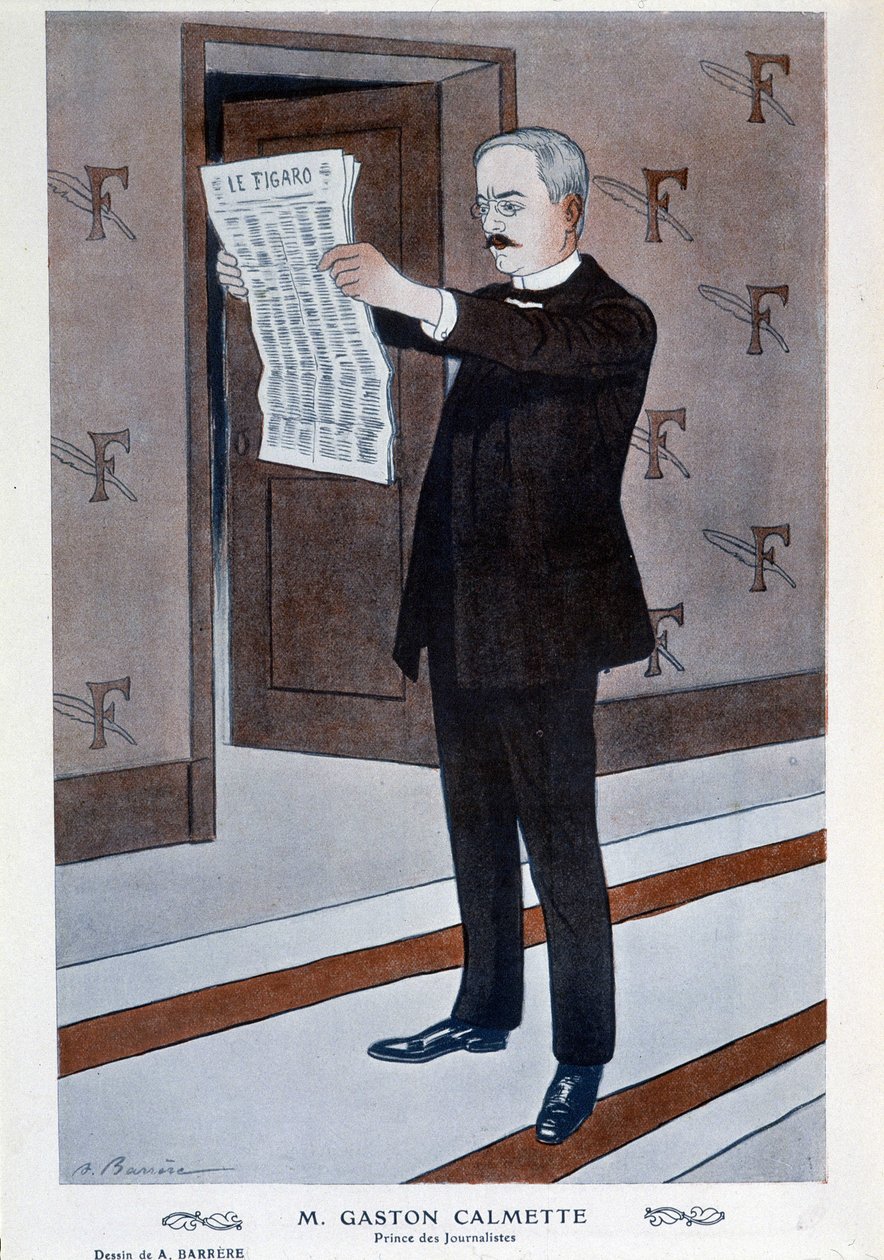 Porträtt av Gaston Calmette, regissör av Figaro, av Barrère, "" Fantasio"" av Adrien Barrere