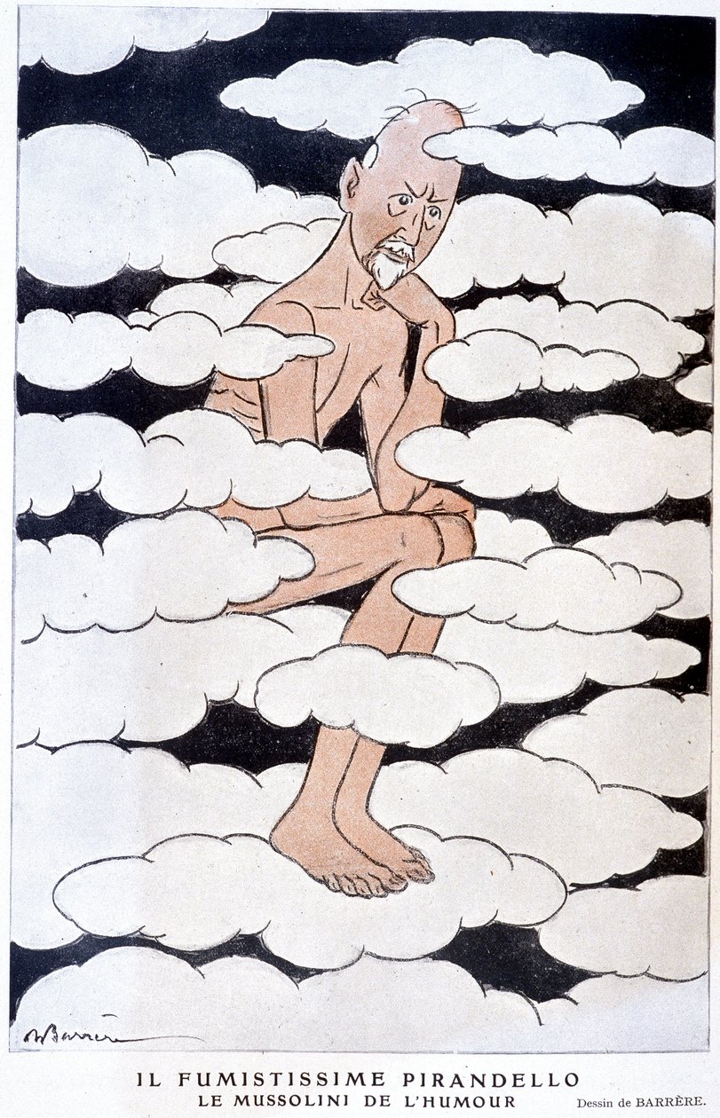 Porträtt av Luigi Pirandello (1867 - 1936), italiensk dramatiker - Illustration av Adrien Barrere (1877-1931) i "" Fantasio"" från 1925-08-01 av Adrien Barrere