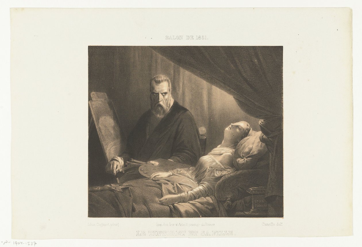 Tintoretto vid sin dotters dödsbädd Le Tintoret et sa fille (titel på objekt) Salon de 1851 (serietitel på objekt) av Adrien Canelle