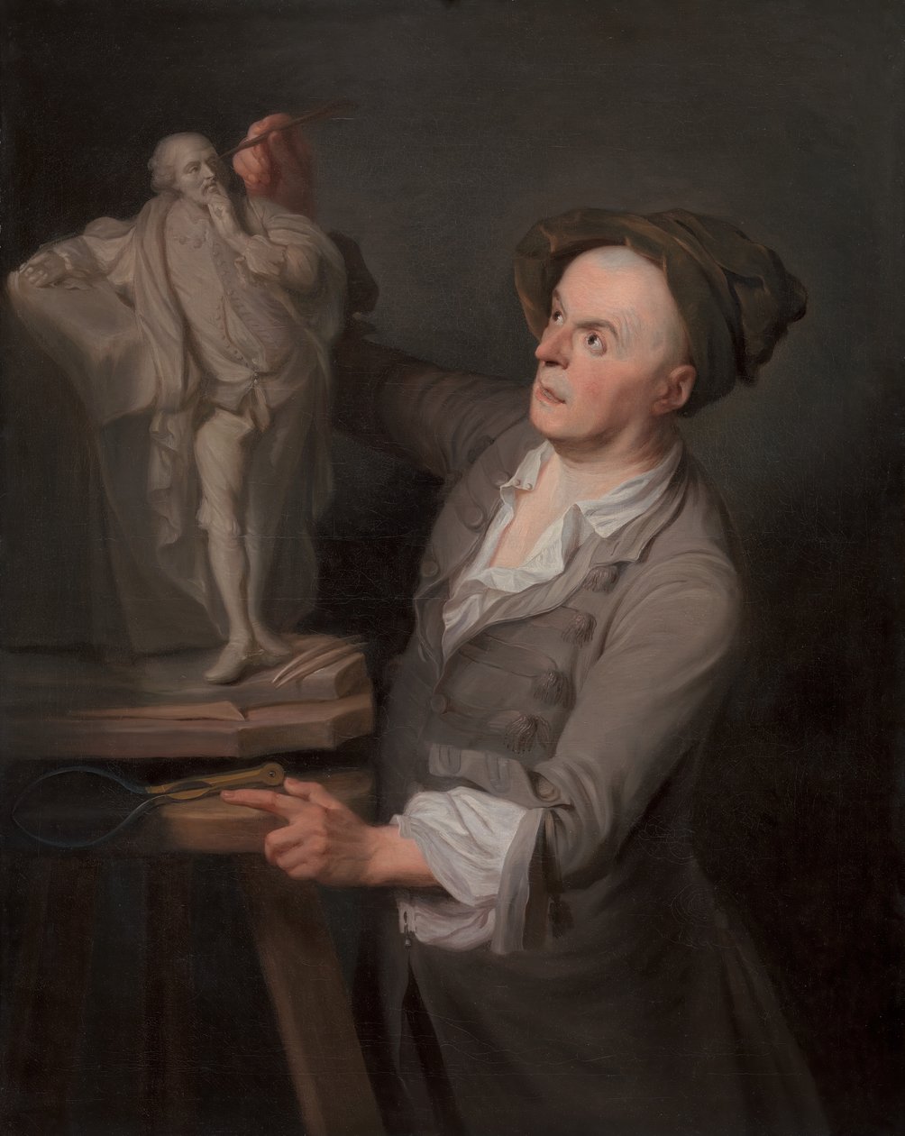 Louis-Francois Roubiliac modellerar sitt monument till Shakespeare, mellan 1760 och 1761. av Adrien Carpentiers