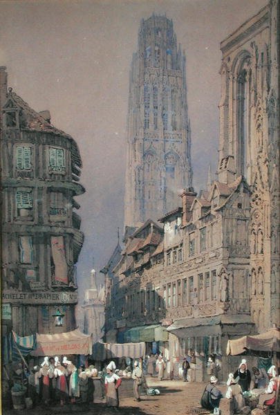 Marknaden vid Tour de Beurre, Rouen (wc på papper) av Adrien Dauzats