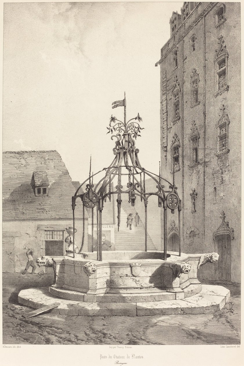 Brunn av Chateau de Nantes, Bretagne av Adrien Dauzats after Léon Gaucherel