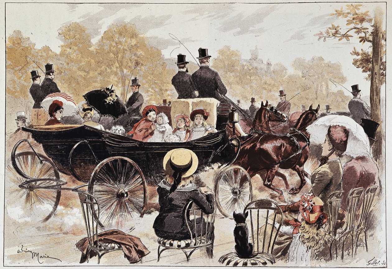 Barnvandring i Champs-Elysées av Marie, sent 1800-tal av Adrien Emmanuel Marie