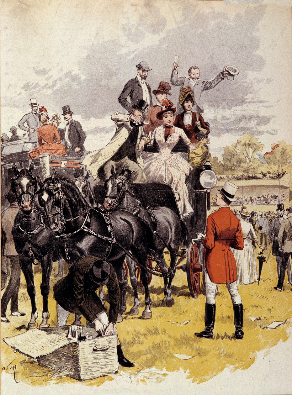 Course a cross av Berny Drawing av Adrien Marie (1848-1891) 1800-talets Paris, Dekorativ konst av Adrien Emmanuel Marie