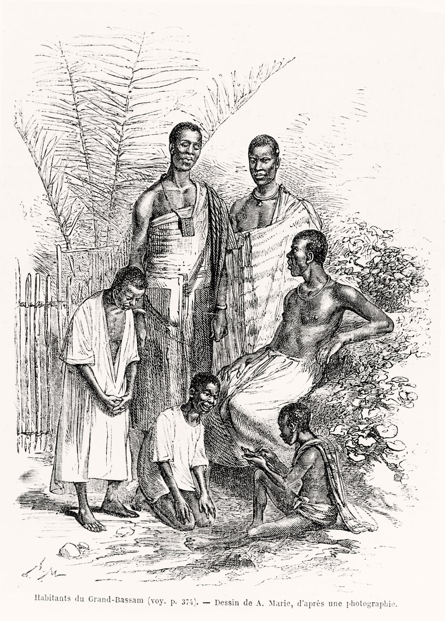 Invånare i Grand-Bassam, illustration från Le Tour du Monde, 1868 av Adrien Emmanuel Marie