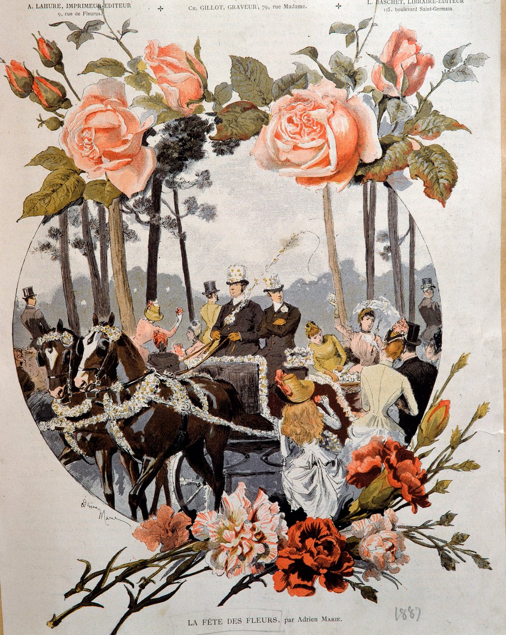 La fete des fleurs Teckning av Adrien Marie (1848-1891) 1800-talets Paris, dekorativ konst av Adrien Emmanuel Marie