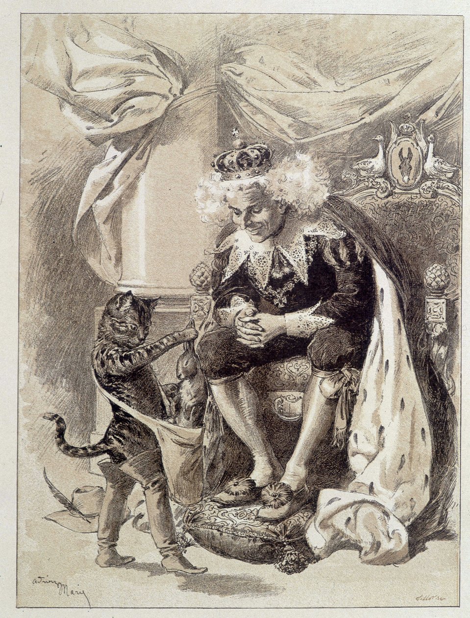 Puss in Boots - i "Les Contes de Fées"" av Charles Perrault, illustrationer av Adrien Marie av Adrien Emmanuel Marie
