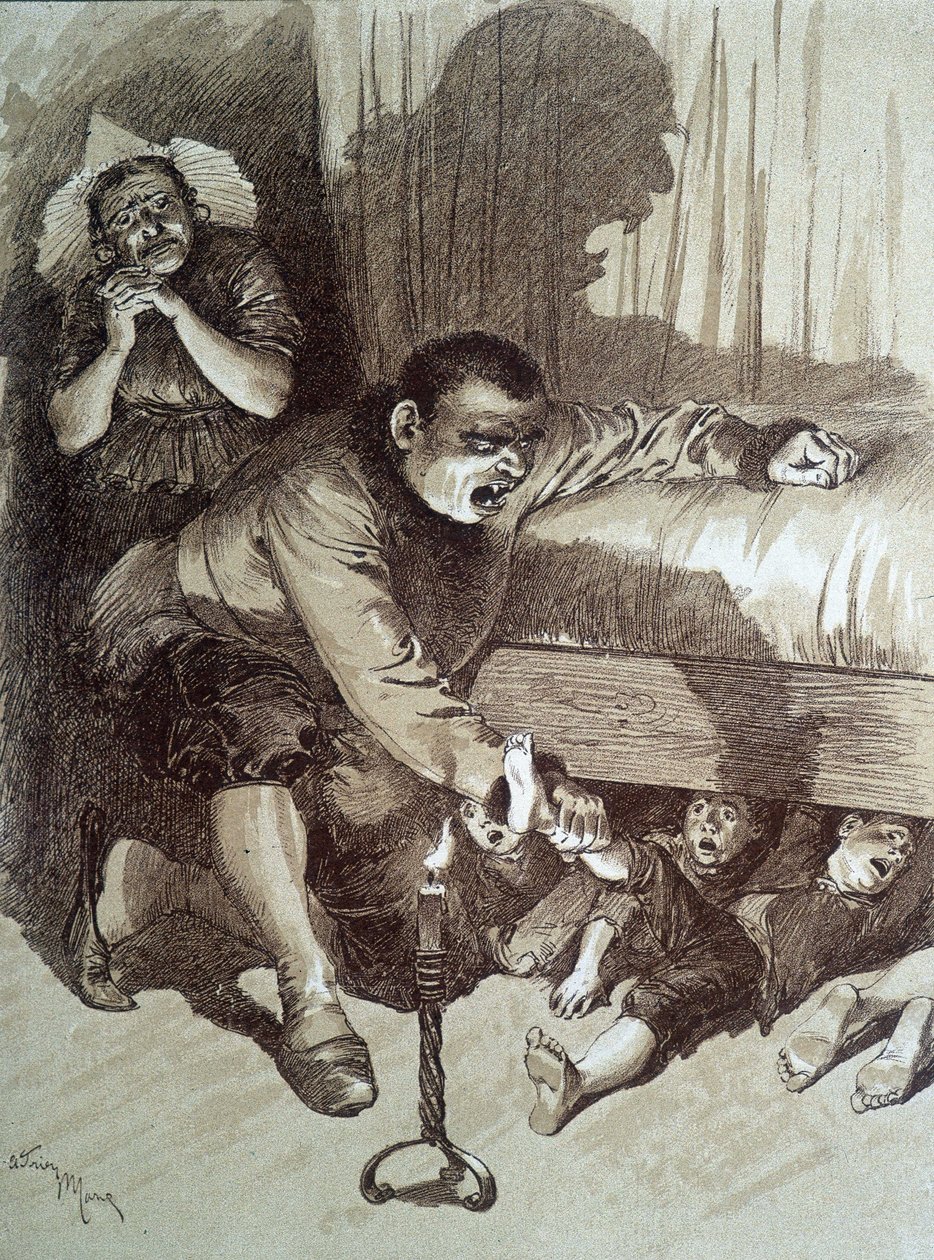 Toddler Thumb - i "" Fairy Tales"" av Charles Perrault, illustrationer av Adrien Marie av Adrien Emmanuel Marie