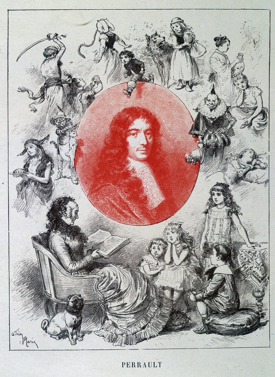 Porträtt av Charles Perrault - i "Les contes de fees"" av Charles Perrault, illustrationer av Adrien Marie av Adrien Emmanuel Marie